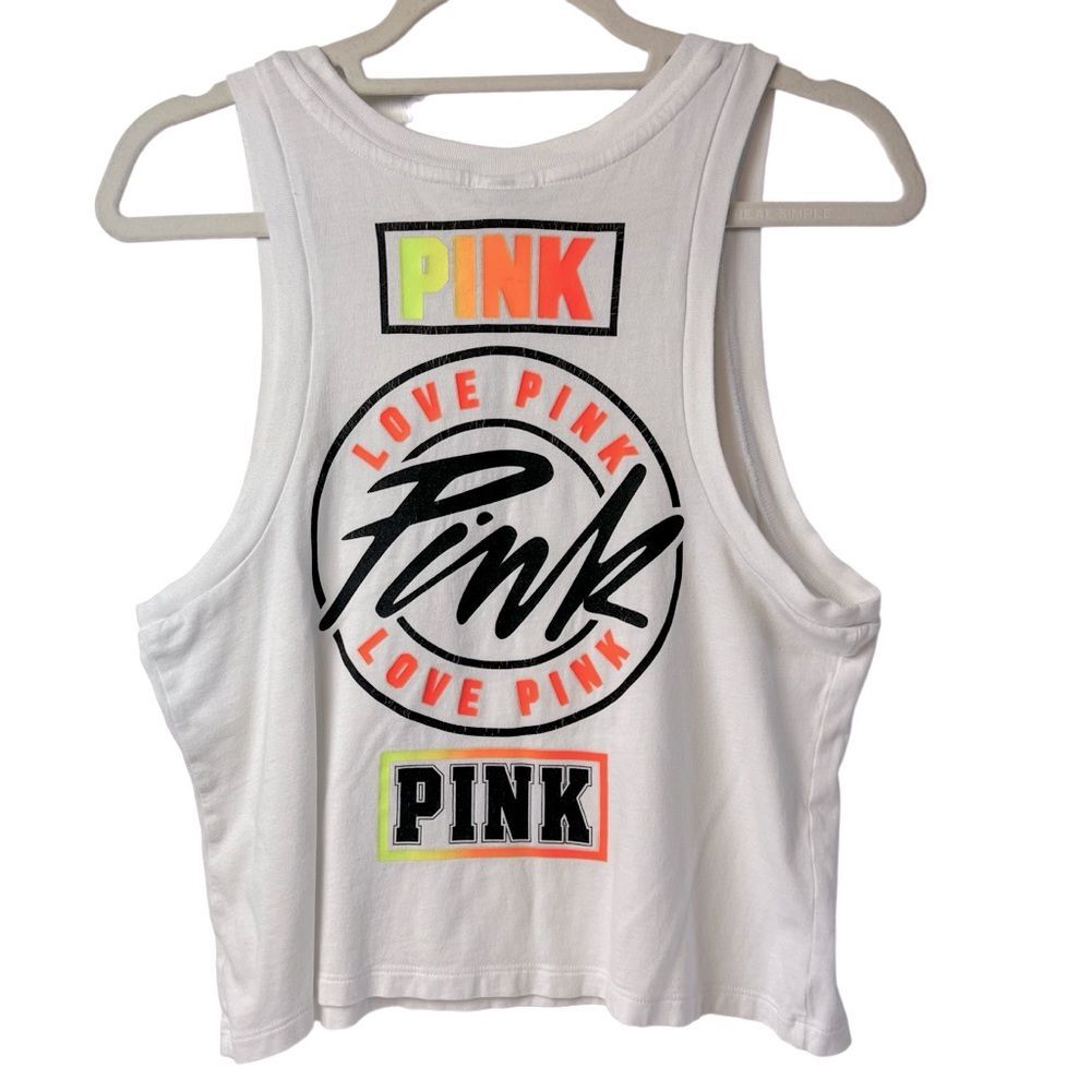 PINK Victoria’s Secret Cropped Tank Top “LOVE PINK” White S